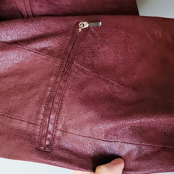 Worthington Edgy burgundy drape front faux suede jacket large - Picture 4 of 6